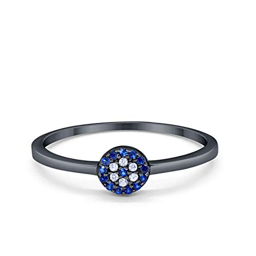 Evil Eye Ring Simulated Blue Sapphire Round Black Tone Simulated Cubic Zirconia 925 Sterling Silver Thumb Ring Petite Dainty Silver Size-8