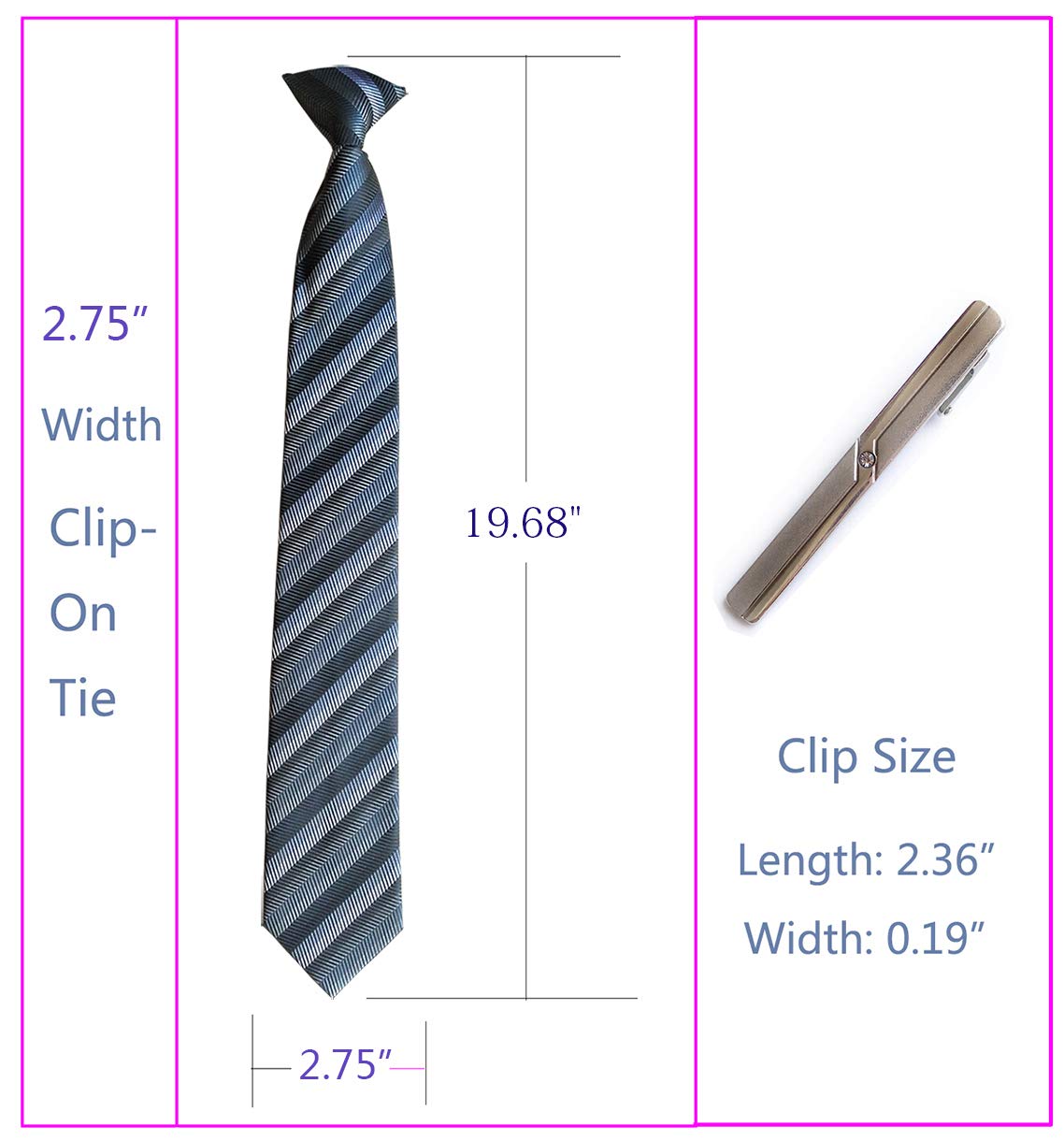 Simpowe Men's Clip On Tie 2.75 Inches (2.75", Grey)