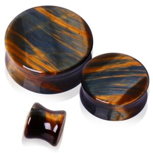 covet jewelry natural blue tiger eye stone saddle plug (5/8")