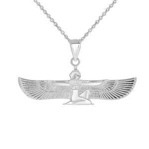 Solid .925 Sterling Silver Winged Egyptian Goddess Isis Pendant Necklace (16")