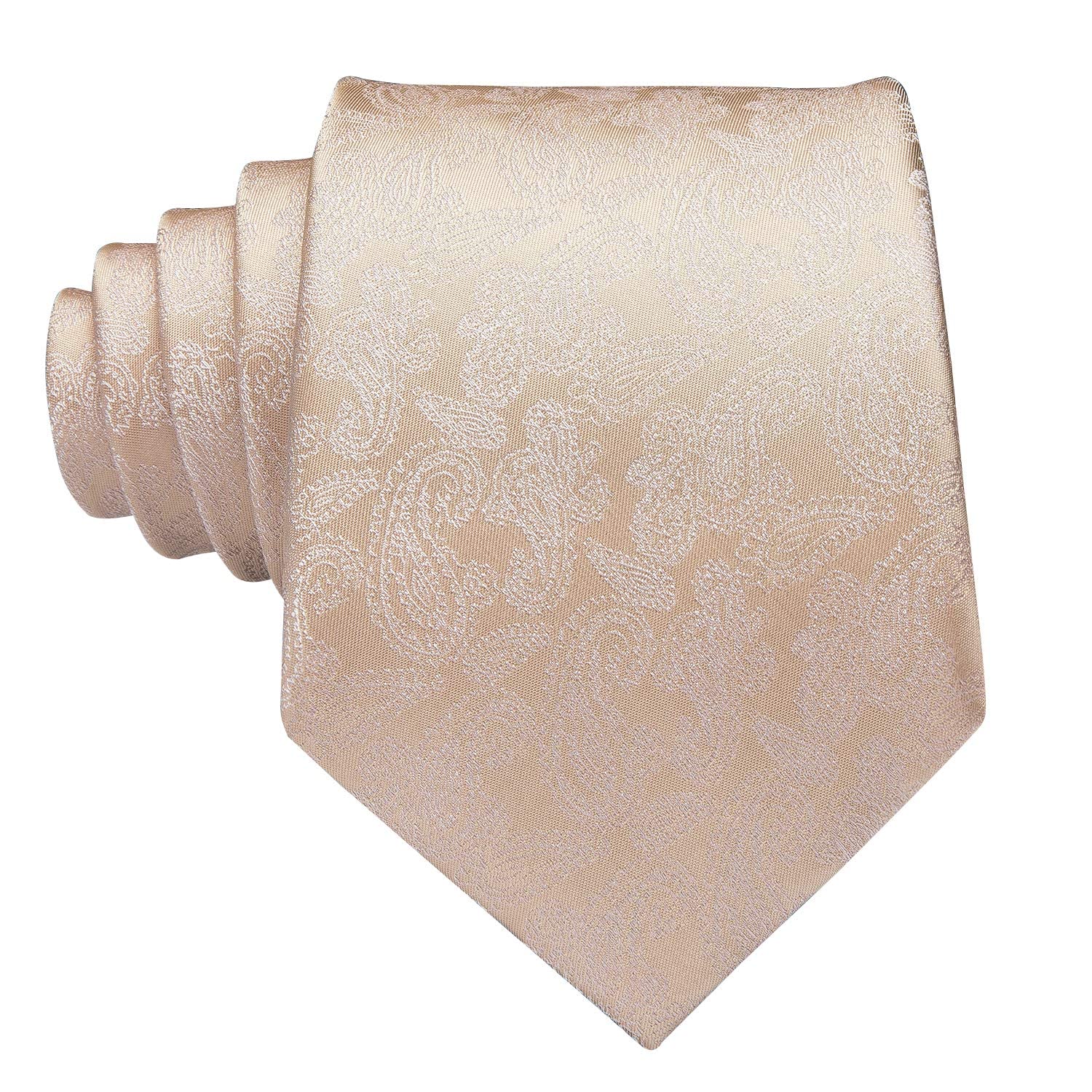 Hi-Tie Champagne Khaki Tie Paisley Silk Mens Neckties with Pocket Square Cufflinks for Wedding Business Party