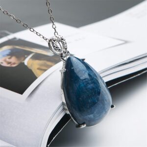 LiZiFang Natural Genuine Blue Kyanite Gemstone Crystal Water Drop Pendant