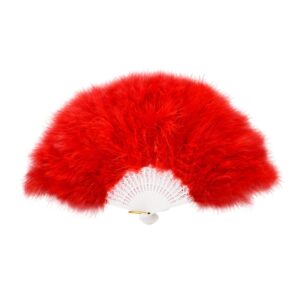 fansof.fans marabou feather hand fan 45cm, fancy dress wedding party favour gift outdoor vintage dance photoshoot (red)