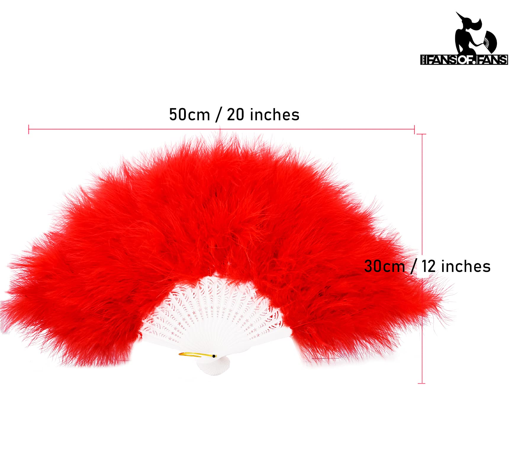 FANSOF.FANS Marabou Feather Hand Fan 45cm, Fancy Dress Wedding Party Favour Gift Outdoor Vintage Dance Photoshoot (Red)