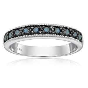 VIR JEWELS 1/4 cttw Blue Diamond Ring .925 Sterling Silver with Milgrain and Black Rhodium Size 5