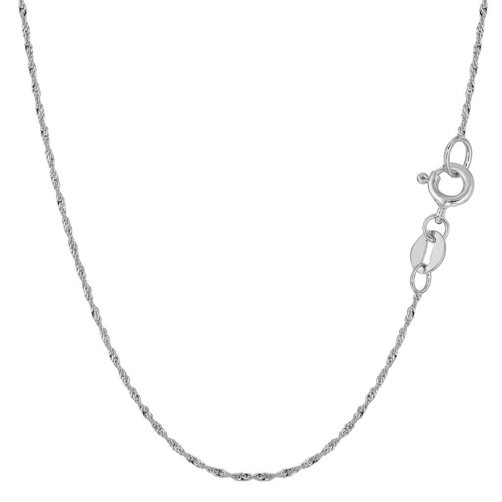 14K Yellow or White Gold 1.00mm Shiny Diamond-Cut Classic Singapore Chain Necklace for Pendants and Charms with Spring-Ring Clasp (7" 16" 18" 20" 22" or 24" inch) (20 Inches, White Gold)