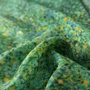 Long Crepe Silk Scarf Classic Art Print (Green Floral)