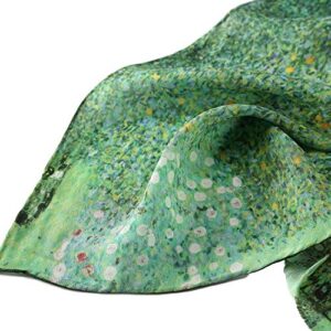 Long Crepe Silk Scarf Classic Art Print (Green Floral)