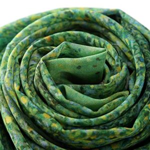 Long Crepe Silk Scarf Classic Art Print (Green Floral)