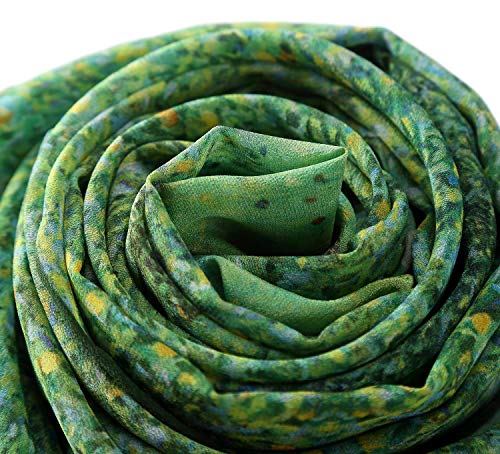 Long Crepe Silk Scarf Classic Art Print (Green Floral)