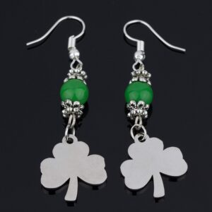 Shamrock Dangle Earrings for Women, Green St Patrick Day Accessories (Green Clover Dangles)