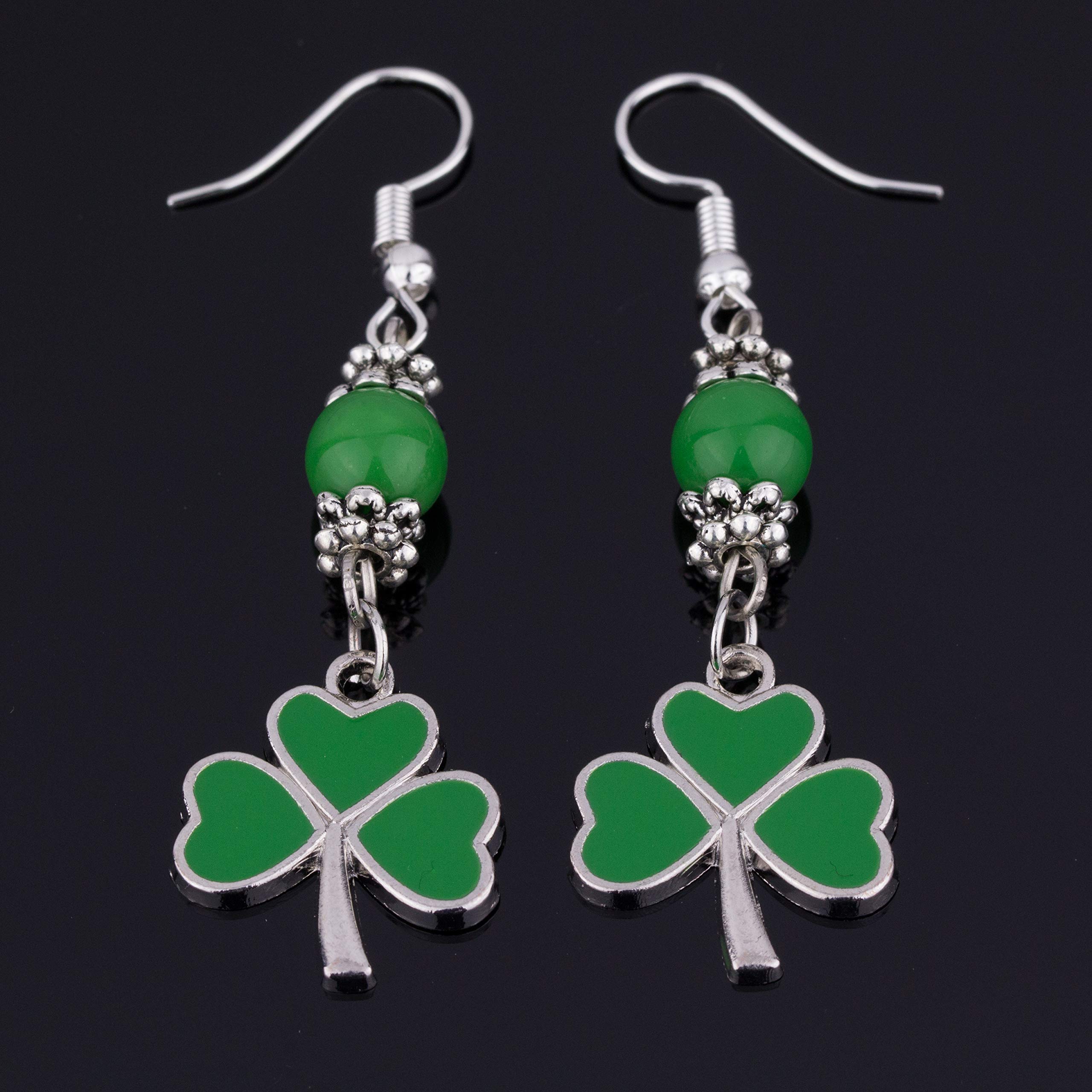 Shamrock Dangle Earrings for Women, Green St Patrick Day Accessories (Green Clover Dangles)