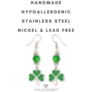 Shamrock Dangle Earrings for Women, Green St Patrick Day Accessories (Green Clover Dangles)