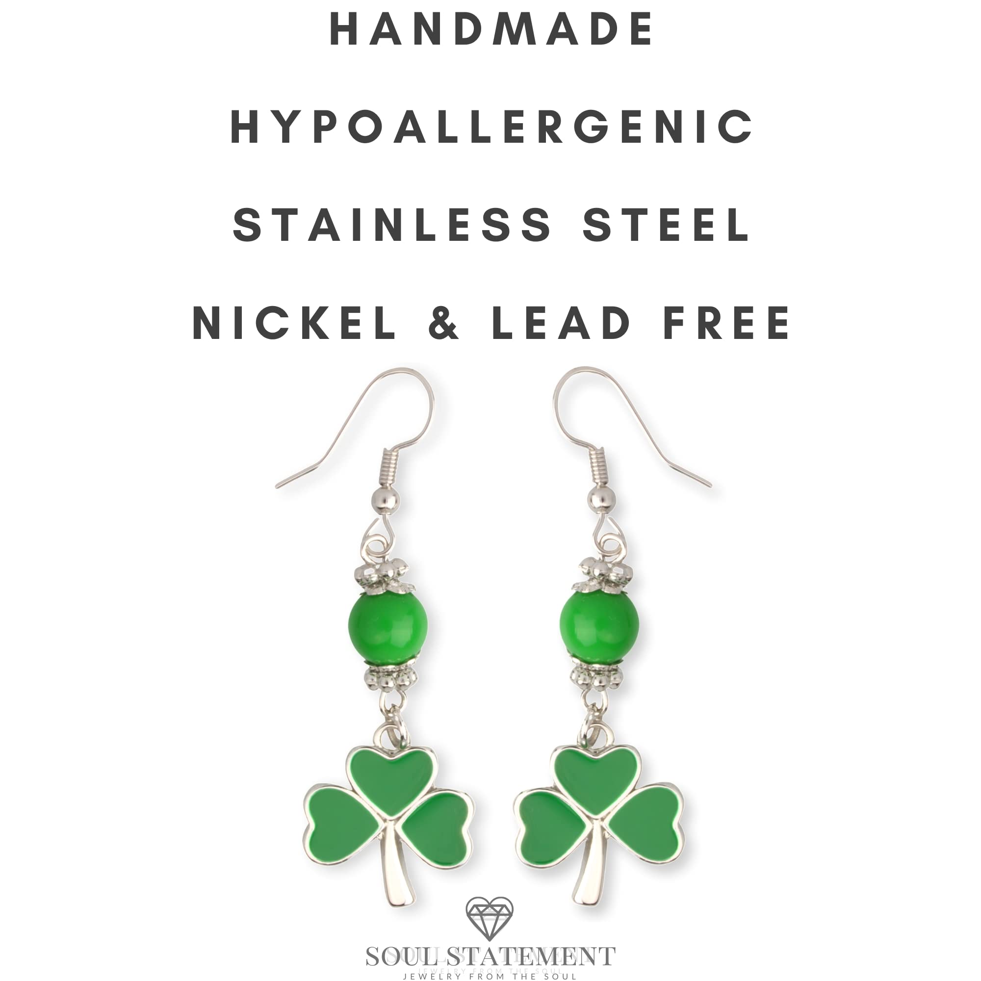 Shamrock Dangle Earrings for Women, Green St Patrick Day Accessories (Green Clover Dangles)