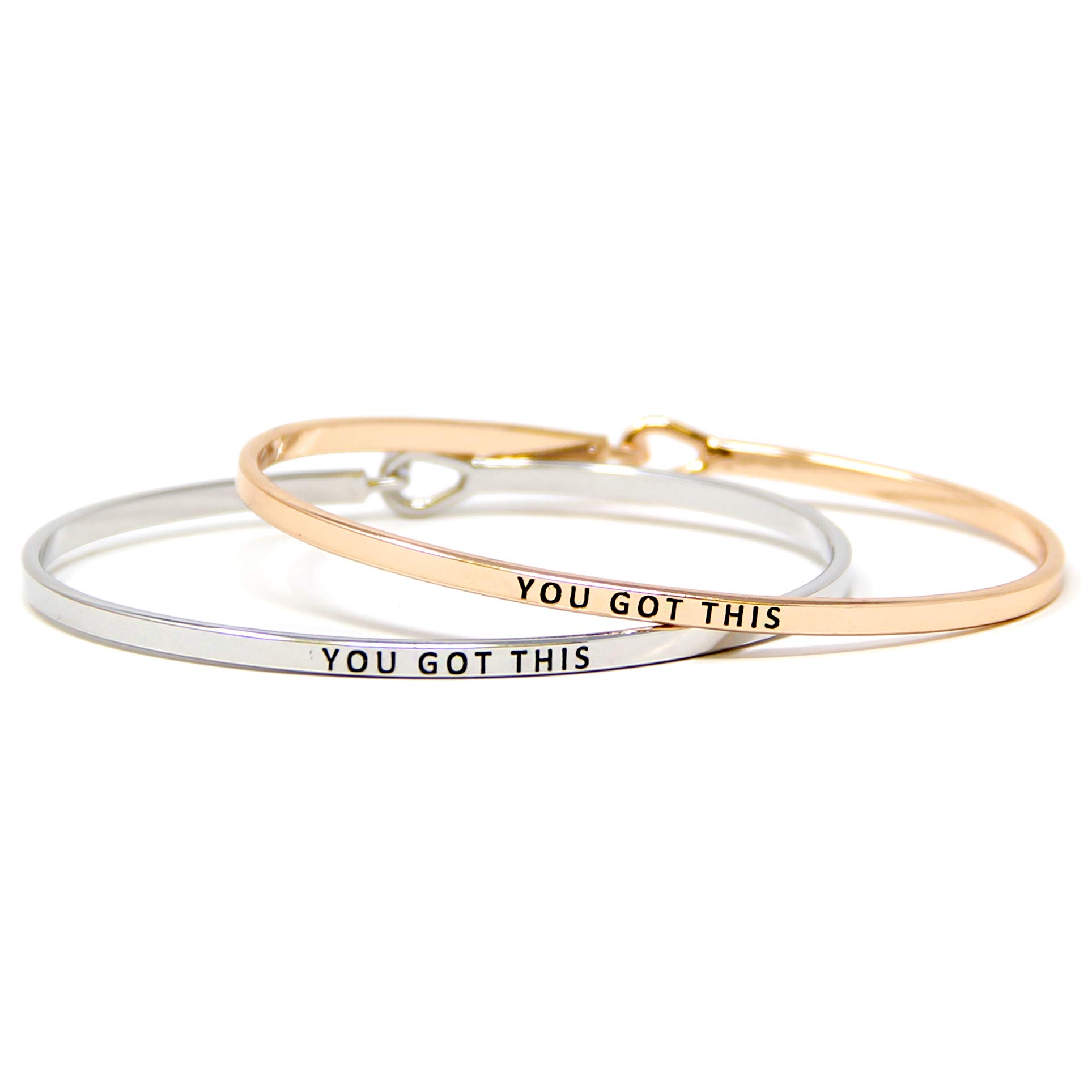 by you Inspirational Positive Quote Message Engraved Thin Cuff Bangle Hook Bracelet (YOU GOT THIS-ROSE GOLD)