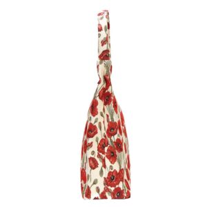 Signare Red and White Women’s Fashion Canvas Top Zip Hobo Shoulder Bag Beach Bag with Poppy Flower (HOBO-POP)