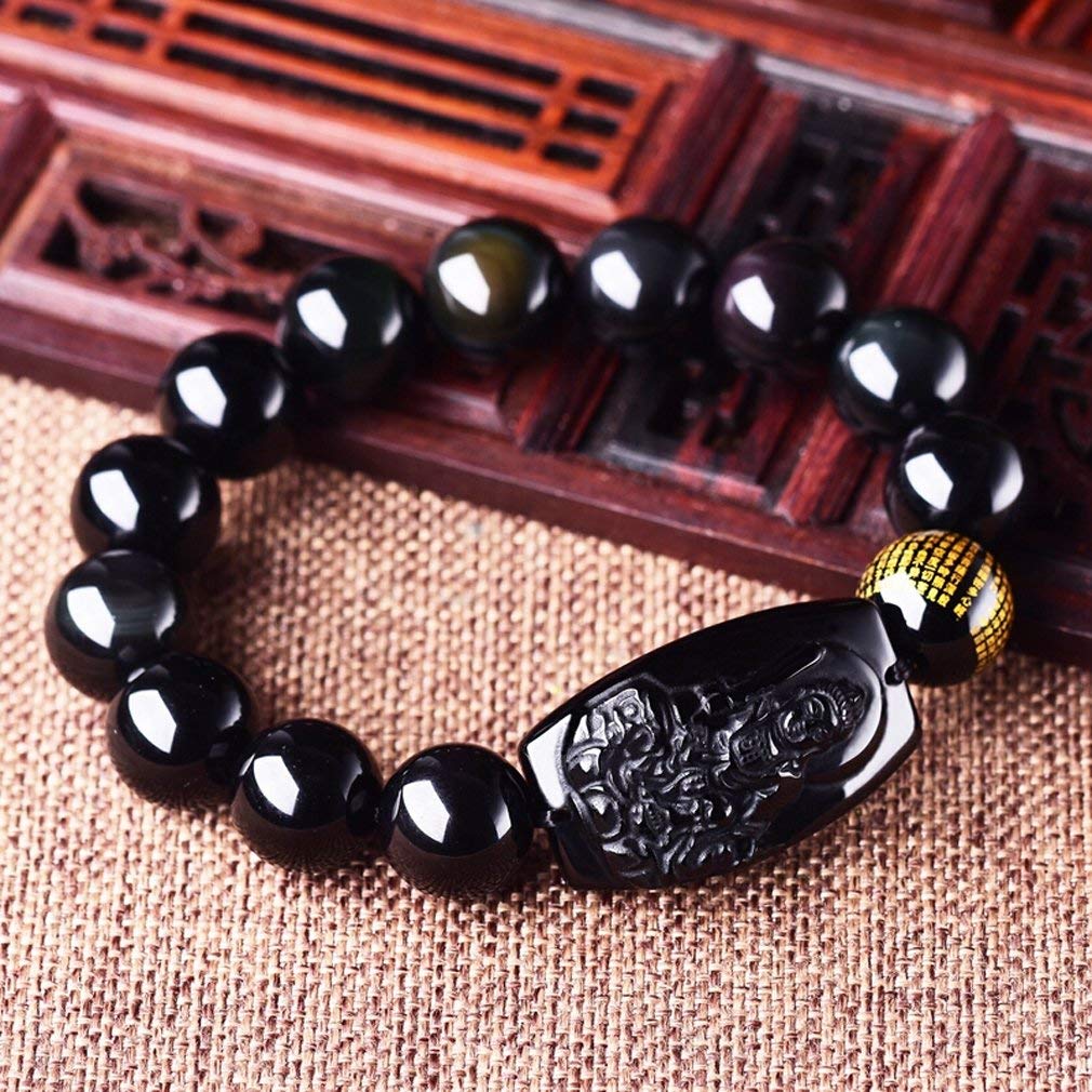 c1lint7785631 Women's bracelets Men's bracelets Buddha Pendant Necklace Bodhisattva Amulet Talisman Made of Obsidian Bracelets Bracelet Amulet (Manjushri Buddha)