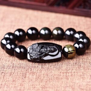 c1lint7785631 Women's bracelets Men's bracelets Buddha Pendant Necklace Bodhisattva Amulet Talisman Made of Obsidian Bracelets Bracelet Amulet (Manjushri Buddha)