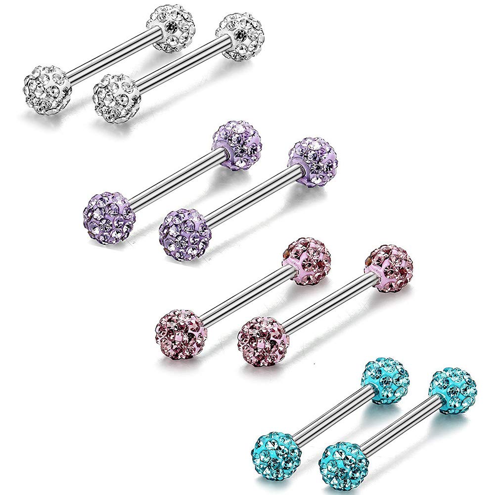 CHoppyWAVE 1/4Pcs Rhinestone Round Ball Tongue Nose Stud Nipple Lip Piercing Women Jewelry White