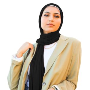 Black Soft Stretch Jersey Head Scarf Rectangle Women's Hair Wrap