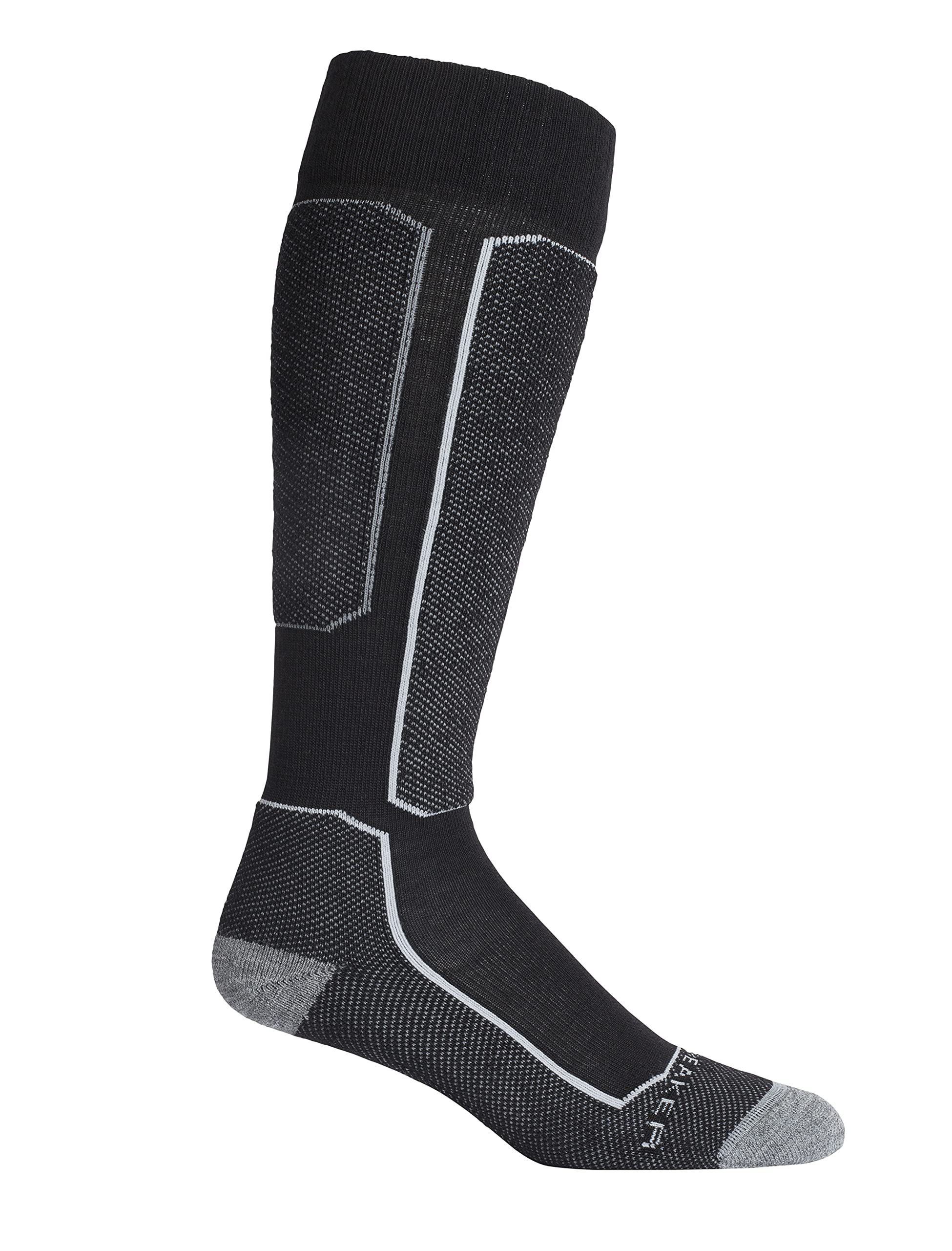 Icebreaker Merino Ski+ Light Men’s Over the Calf Socks, Merino Wool Blend, Soft, Cushioned Knee High Socks for Men with Supported Ankle, Achilles, Instep - Black, Large