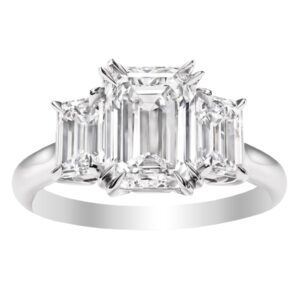 Houston Diamond District 2 Carat 3 Three Stone Emerald Diamond Engagement Ring 14K White Gold H-I Color VS1-VS2 Clarity - Size 5.5