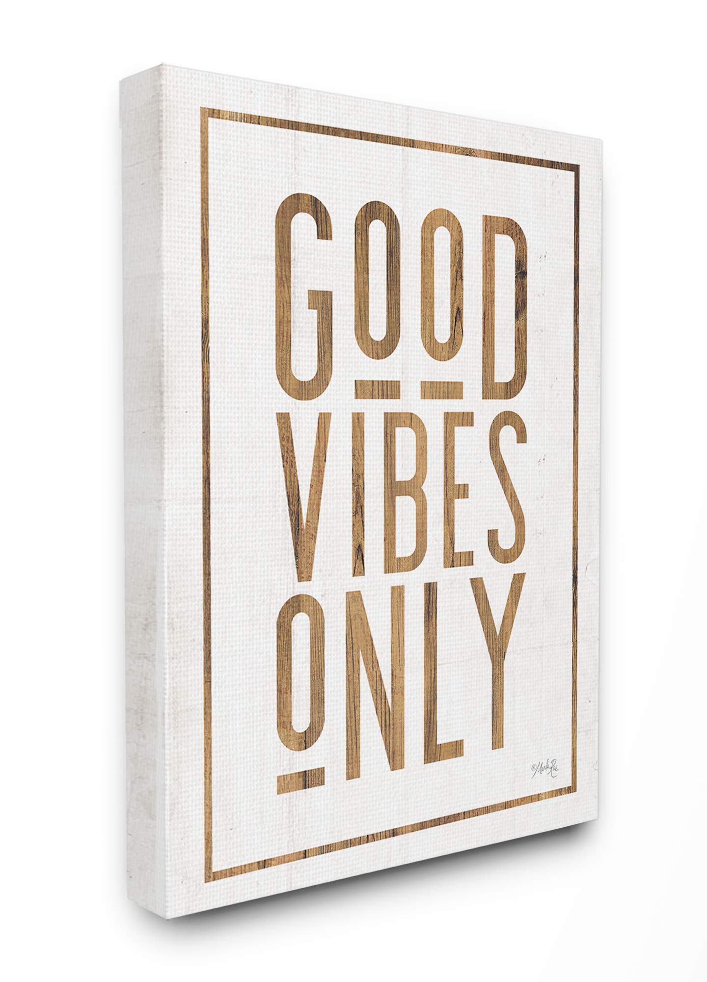 Stupell Industries Good Vibes Only Rustic White and Exposed Wood Look Sign Canvas Wall Art, 24 x 30, Multi-Color