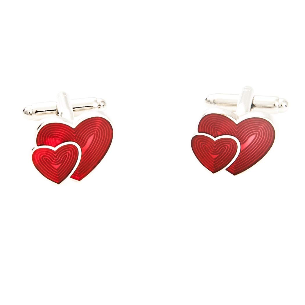 MRCUFF Heart Red Pair of Cufflinks & Tie Bar Clip with Presentation Gift Box & Polishing Cloth