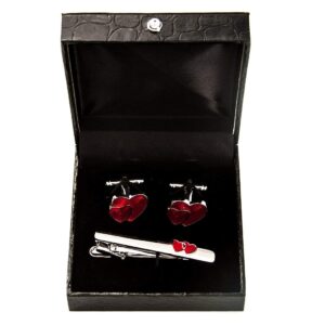 MRCUFF Heart Red Pair of Cufflinks & Tie Bar Clip with Presentation Gift Box & Polishing Cloth