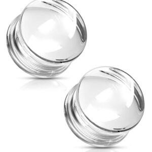 Pierced Owl Clear Glass Double Flared Concave Saddle Glass Plugs, Sold as a Pair (10mm (00GA))