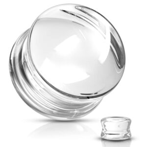 Pierced Owl Clear Glass Double Flared Concave Saddle Glass Plugs, Sold as a Pair (10mm (00GA))