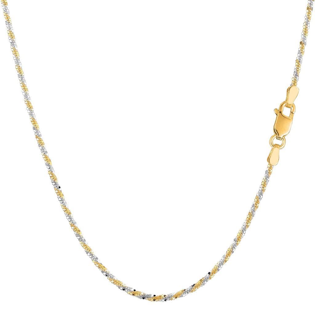 14K Two-Tone Yellow & White Gold or White & Rose Gold or Yellow or White Gold 1.5mm Shiny Diamond-Cut Sparkle Chain Necklace for Pendants and Charms with Lobster-Claw Clasp (10" 16" 18" or 20" inch)