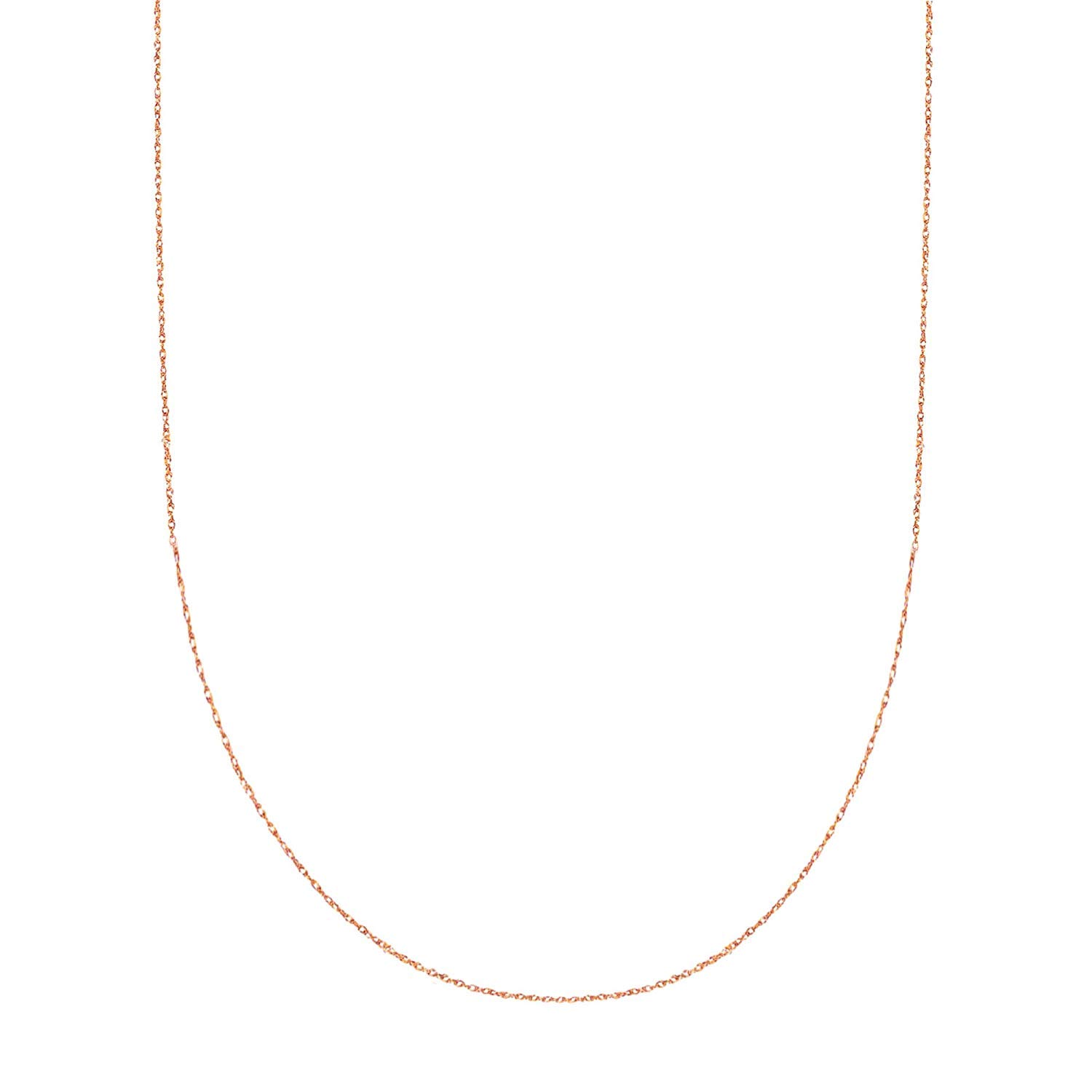 Jewelry Affairs 14k Real Solid Gold Rope Chain Necklace, 0.5mm (20 Inches, Rose Gold)