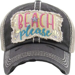 Funky Junque Distressed Baseball Cap - Beach Please Metallic (Black)