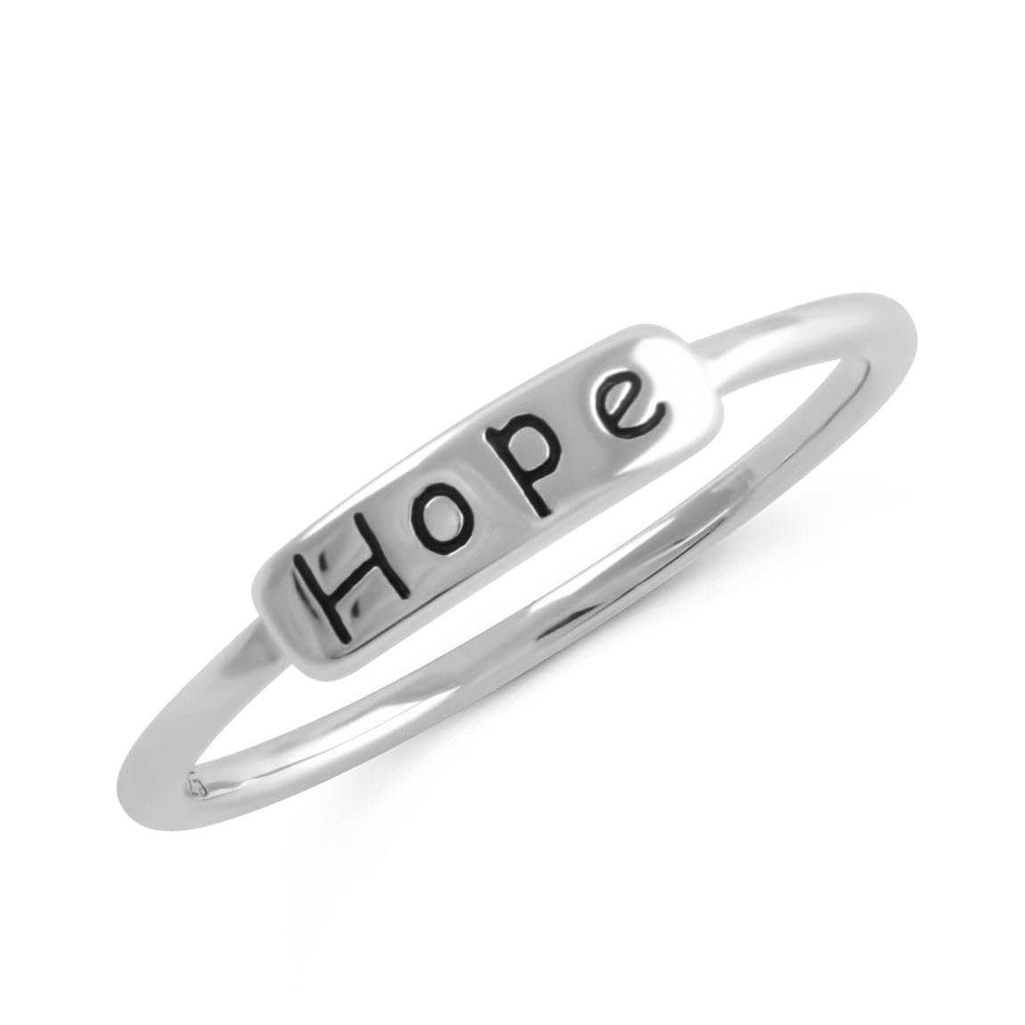 SILVERCLOSEOUT Rhodium Plated Sterling Silver Ladies Stackable Hope Inspiration Ring - Size 5