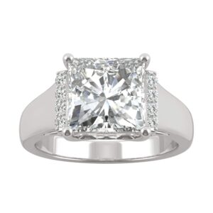 charles & colvard created moissanite 8.5mm princess cut fashion ring for women | 3.72 cttw dew | lab grown | solid 14k white gold with rhodium | size 7