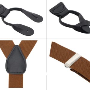 Timiot Y Back Button 1.4" Suspenders for Men with Stylish Leather Button Ends(Coffe)