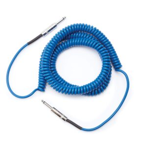 D’Addario Accessories Custom Series Coiled Guitar Cable - Coiled Instrument Cable with Nickel Plated ¼ Inch Ends - Warm, Vintage Look & Tone - 30ft (10ft Coiled) - Blue