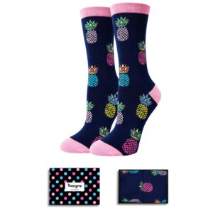 HAPPYPOP Pineapple Gifts Hawaiian Gifts Women - IVF Gifts Women Fertility Gifts, Funny Pineapple Socks Fruit Socks Black