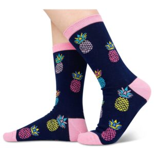 HAPPYPOP Pineapple Gifts Hawaiian Gifts Women - IVF Gifts Women Fertility Gifts, Funny Pineapple Socks Fruit Socks Black