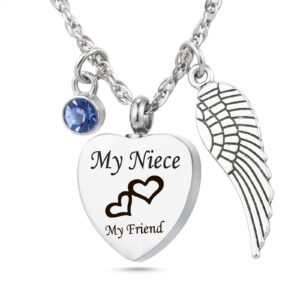 Cremation Ashes locket My Niece My Friend with Birthstone Engraving Keepsake Memorial Urn Necklace