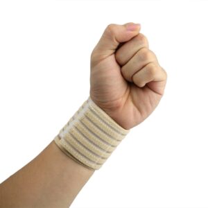 ObboMed MB-1100N Elastic Wrist Support Wrap with Hook and Loop Fastener for Size Adjustment, Wrist Pain, Sports Band Brace Protector – One Size Fits All- Beige