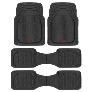 motor trend original flextough black rubber car floor mats for 3 row vehicles, front & rear 2nd row deep dish all weather automotive heavy duty trim to fit, automotive liners for cars truck van suv