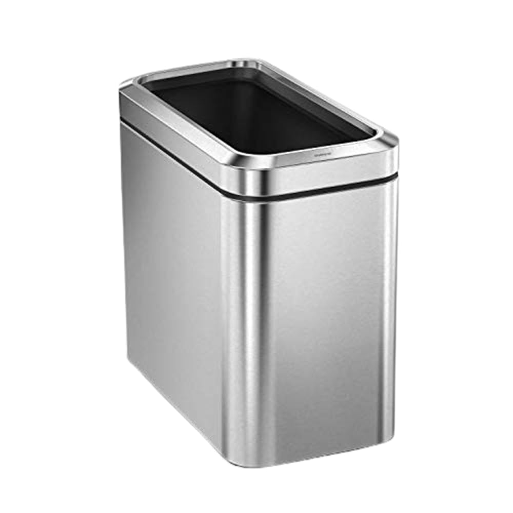 simplehuman 25 Liter / 6.6 Gallon Slim Open Top Small Trash Can, Commercial Grade Heavy Gauge Office Trash Can, Brushed Stainless Steel