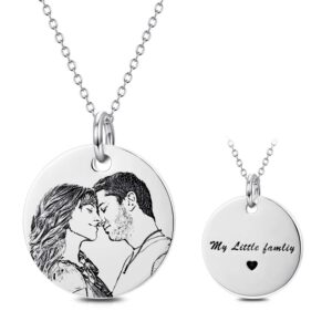 LONAGO Personalized Photo Necklace Sterling Silver Custom Engraved Picture Image Necklace Pendant Black and White Color Gifts (small circle)