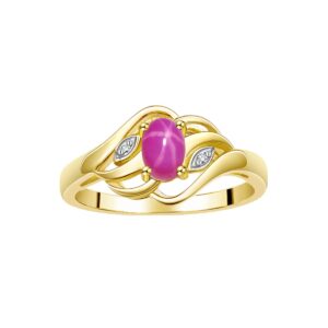 RYLOS Rings for Women 14K Gold Plated Silver Ring Classic Style Birthstone Ring 6X4MM Gemstone & Diamonds July Star Ruby Jewelry for Women Size 6