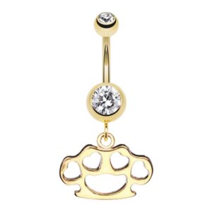 covet jewelry golden heart brass knuckle belly button ring (14 ga, length: 10mm, clear)