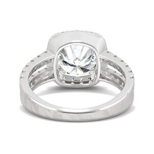 Charles & Colvard Created Moissanite 9mm Cushion Cut Engagement Ring for Women | 4.24 cttw DEW | Lab Grown | Solid 14K White Gold with Rhodium | Size 7.5