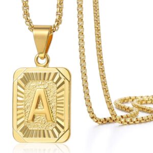 trendsmax initial letter pendant necklace for mens womens gold plated letter a pendant necklace stainless steel box link chain 22inch