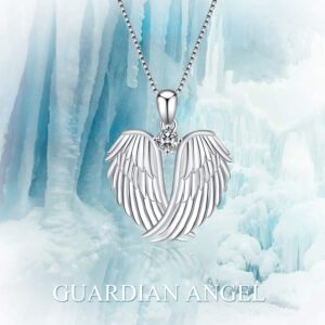 YFN Angel Wings Necklace 925 Sterling Silver Guardian Angel Wings Pendant Birthstone Necklace for Women Jewelry Gifts